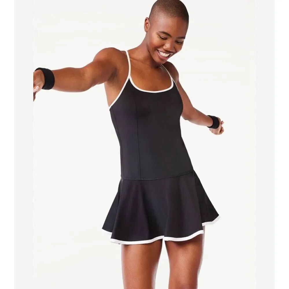 NWOT Love & Sports Womens Size M 8-10 Game On Tennis Dress Black White Trim